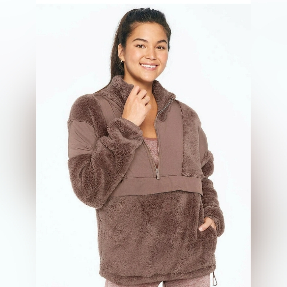 VICTORIA'S SECRET PINK Teddy Half-Zip Pullover Sherpa Jacket Size Small